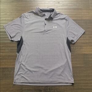 UNDER ARMOUR Striped Polo Shirt Mens Sz XL Black White Golf